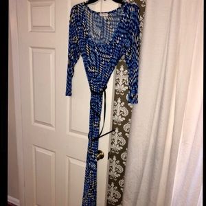 Calvin Klein Belted Patterned Maxi Dress